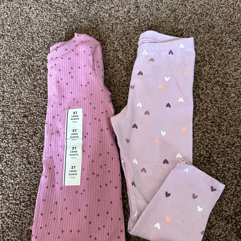 Cat & Jack Pink Ribbed Long Sleeve Top with Tiny Floral Dots